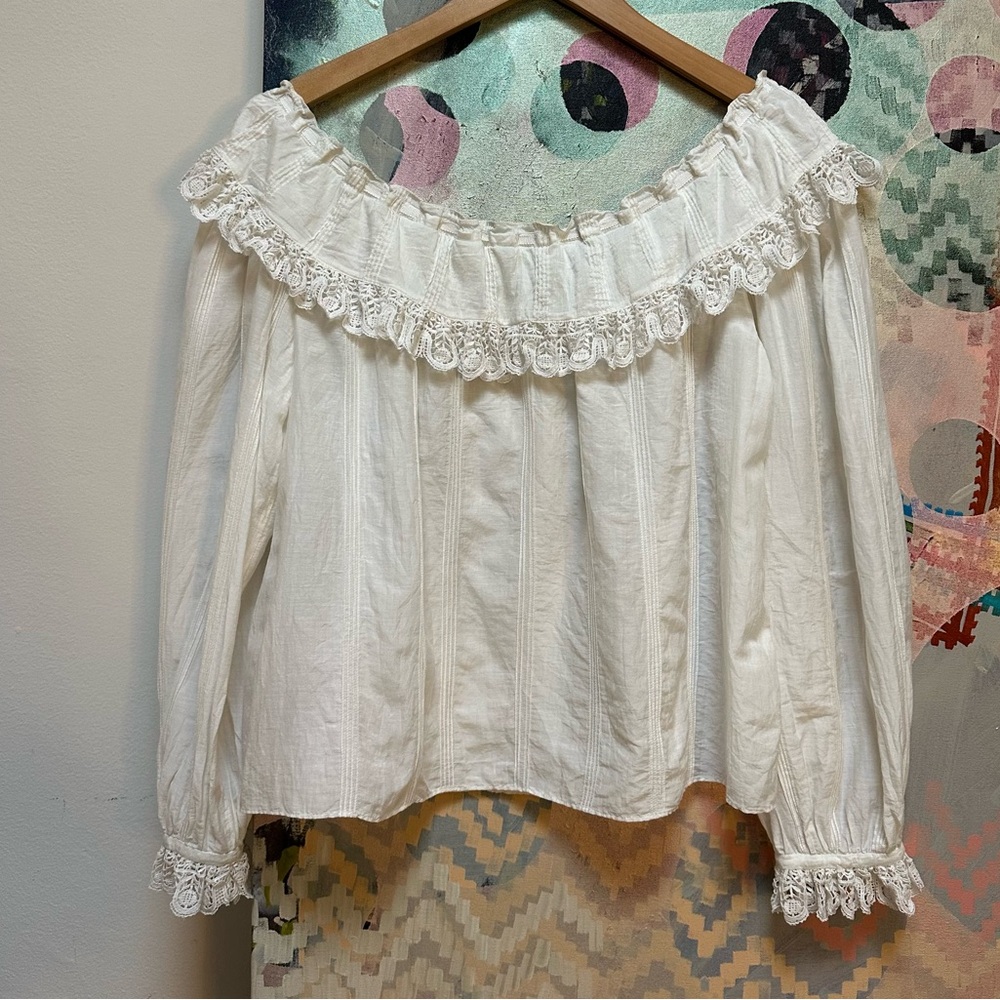 Doen Senette Top in Blanc Fleur du Matin cream ruffle lace size large - Picture 9 of 16